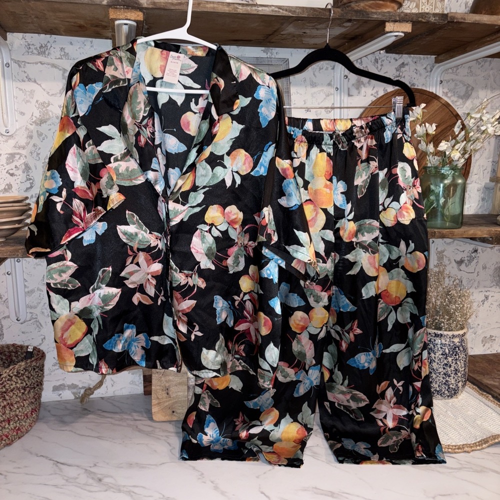 Women's 2 Piece Cozy Lounge Tropical Pj Sleep Set Cottagecore Crop Pajamas XL